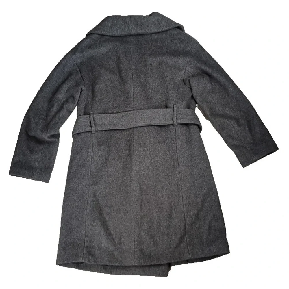H&M Conscious‎ Women's Gray Wool Blend Belted Wrap Coat Long Sleeve Size 4 Lined